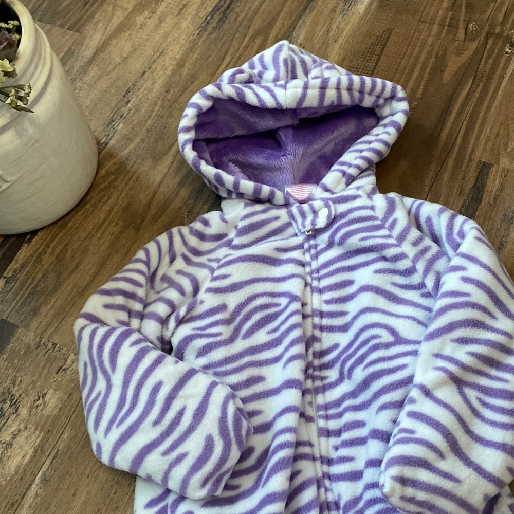 Purple Zebra Fleece Baby Snowsuit 6-9 months